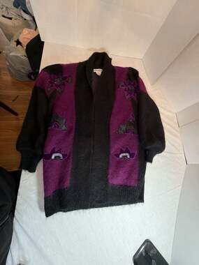 Vintage Alexa Grace Mohair Wool Blend Floral Embellished Cardigan Sweater